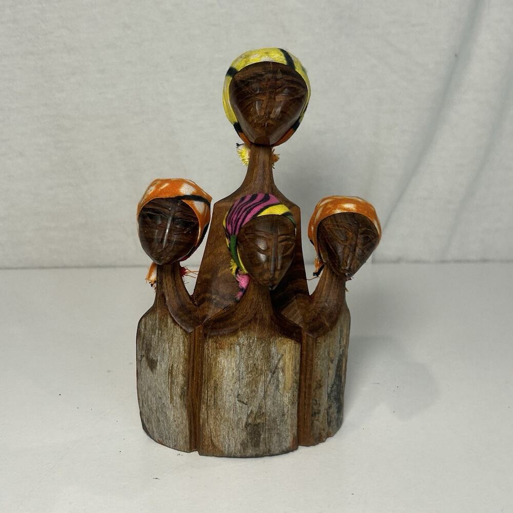 Vintage African Hand Carved Wooden Women Scarves‎ Figurines Sculpture Folk Art